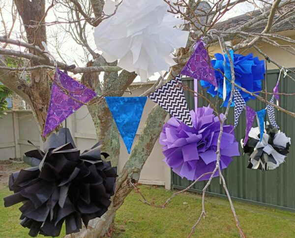 party hire Tauranga purple decorations