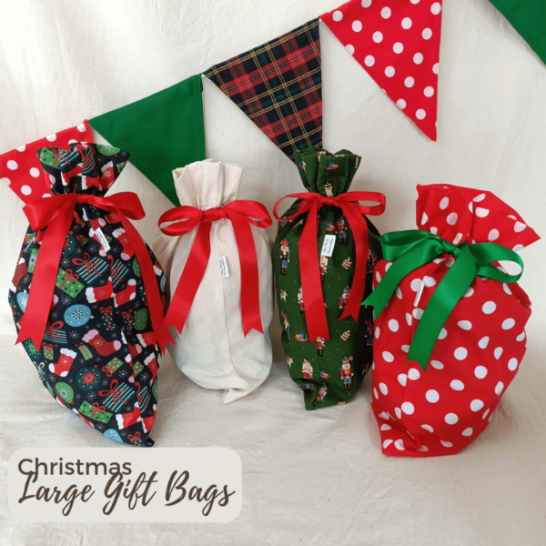 Large Ruffle Reusable Gift Bag Christmas The Party Godmother. Christmas fabric gift bag