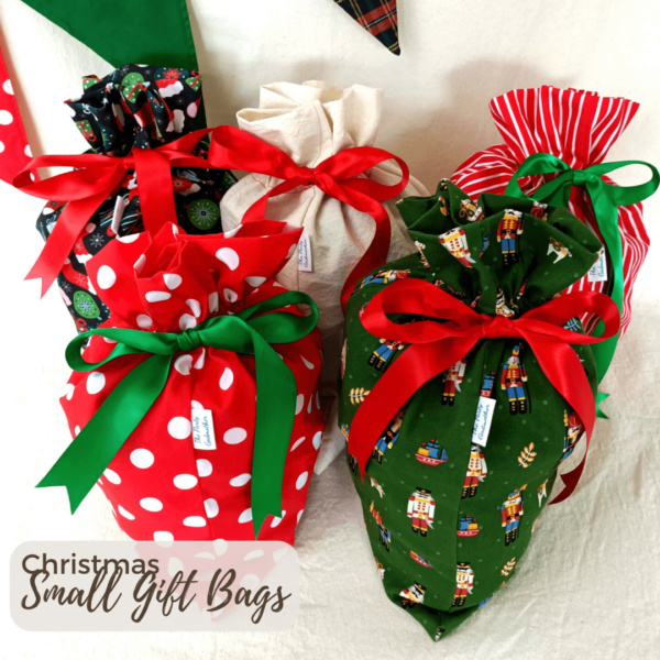 Small Ruffle Reusable Gift Bag Christmas The Party Godmother. Christmas fabric gift bag